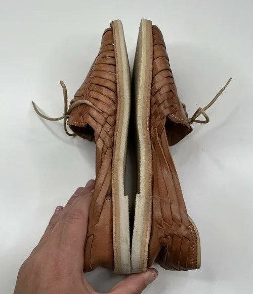 NEW Made in Mexico Espadrille Leather Sandals Size 8 Women's Brown Slip On Woven - Picture 5 of 7